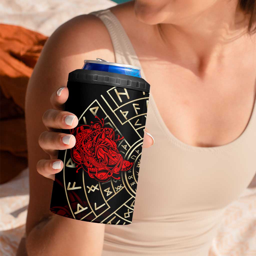 Yggdrasil 4 in 1 Can Cooler Tumbler with Red Norse Dragon and Runes Viking Heritage Tribute - Wonder Print Shop