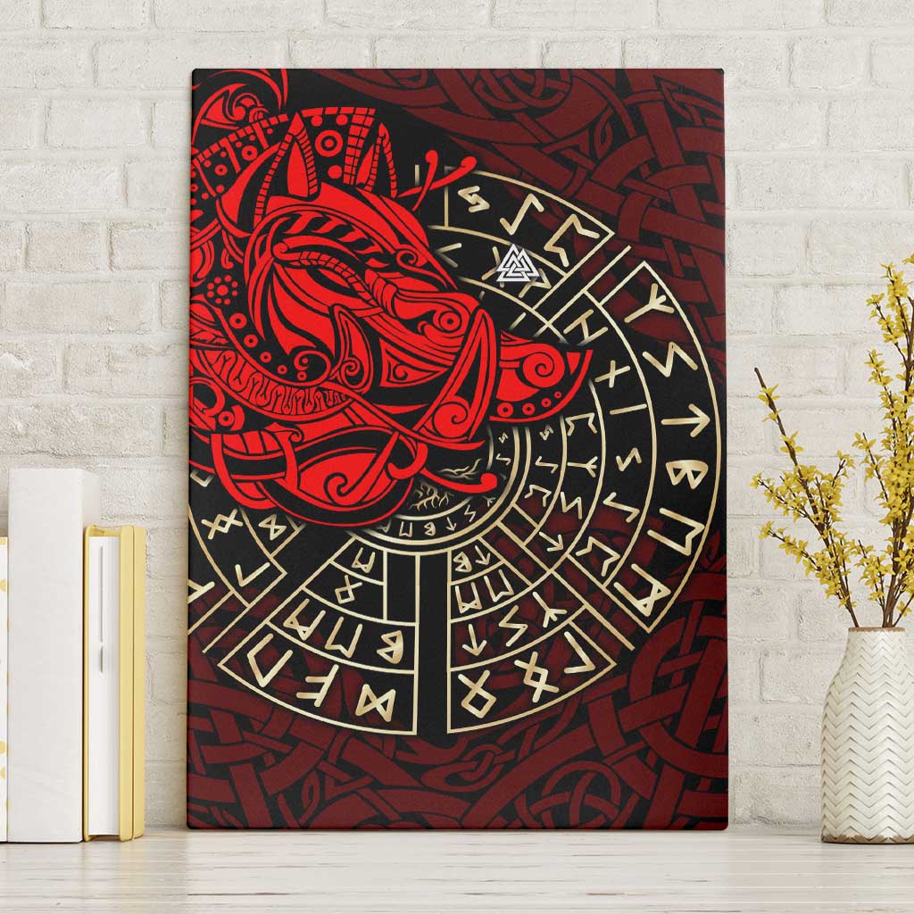 Yggdrasil Canvas Wall Art with Red Norse Dragon and Runes Viking Heritage Tribute - Wonder Print Shop