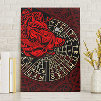 Yggdrasil Canvas Wall Art with Red Norse Dragon and Runes Viking Heritage Tribute - Wonder Print Shop