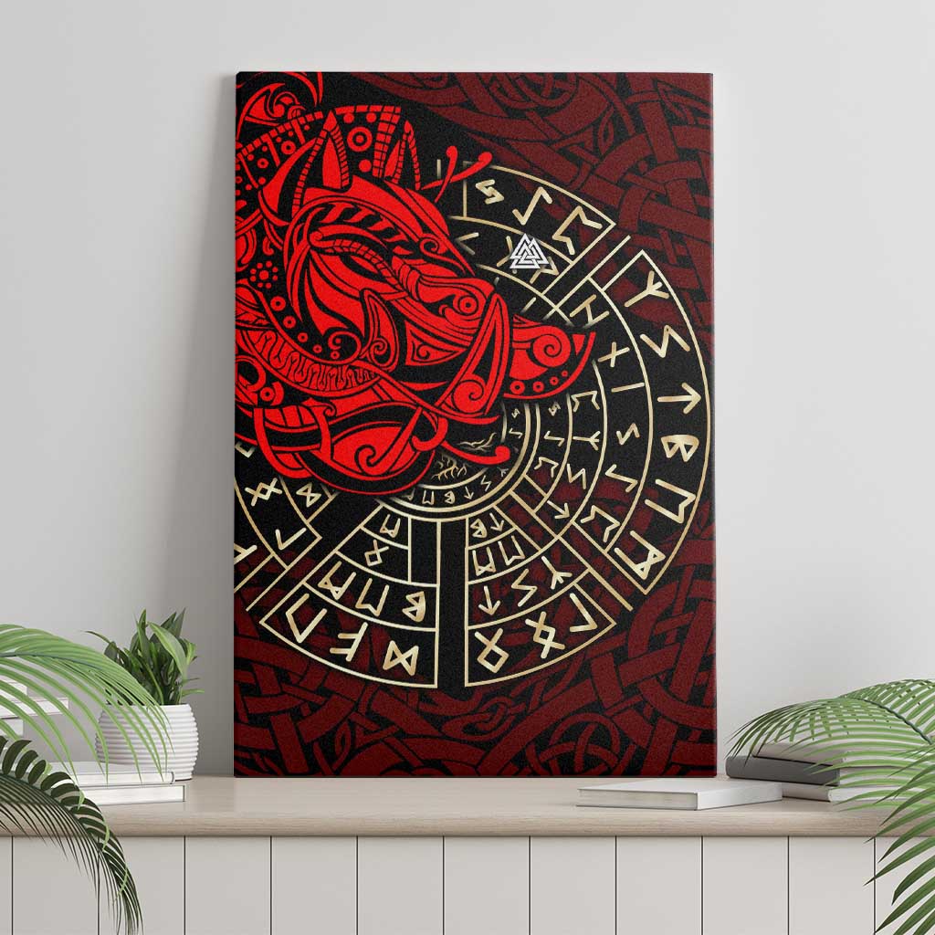 Yggdrasil Canvas Wall Art with Red Norse Dragon and Runes Viking Heritage Tribute - Wonder Print Shop