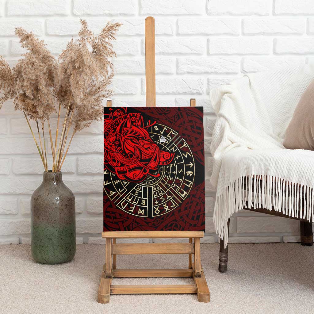 Yggdrasil Canvas Wall Art with Red Norse Dragon and Runes Viking Heritage Tribute - Wonder Print Shop