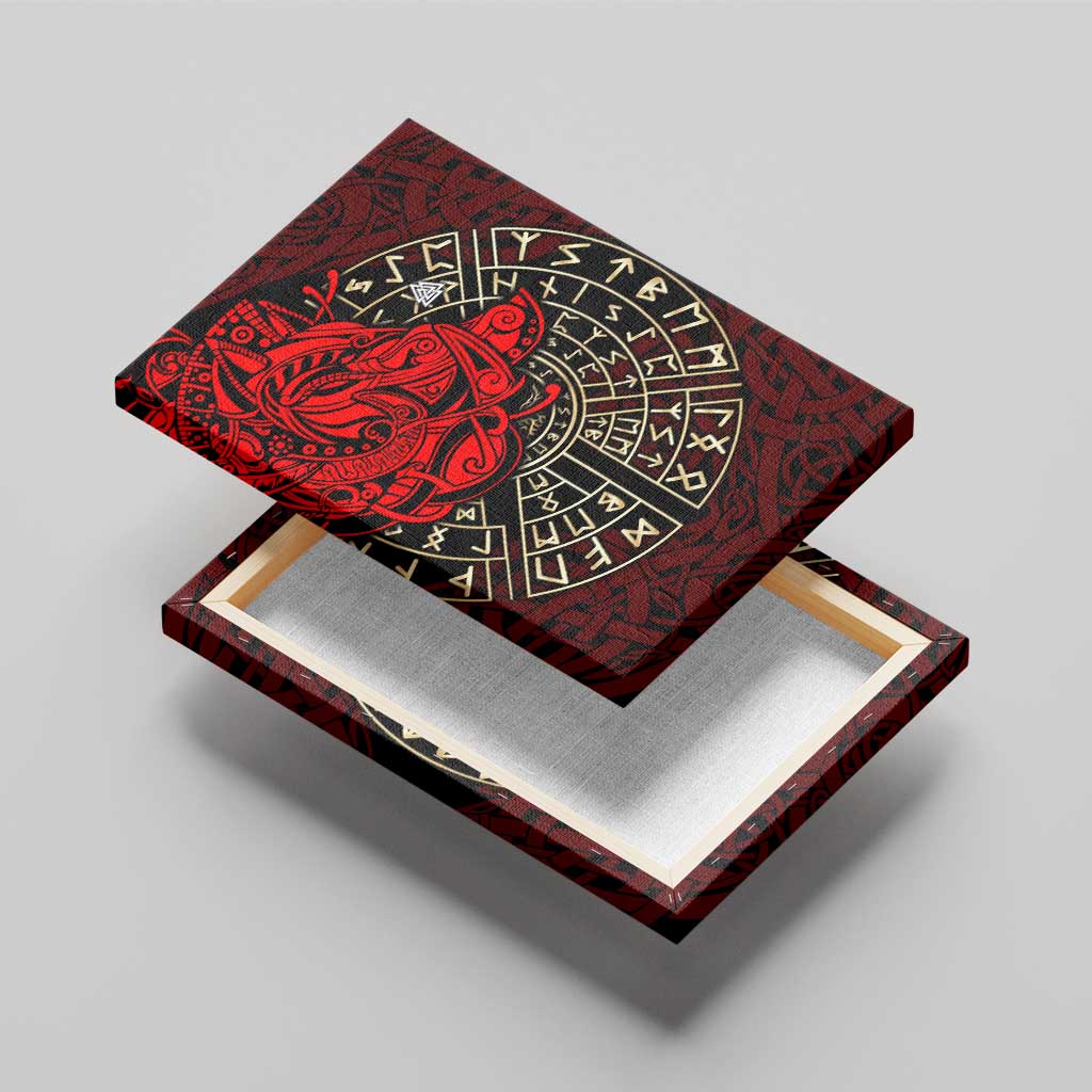 Yggdrasil Canvas Wall Art with Red Norse Dragon and Runes Viking Heritage Tribute - Wonder Print Shop