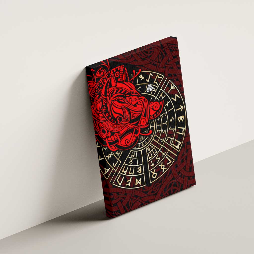 Yggdrasil Canvas Wall Art with Red Norse Dragon and Runes Viking Heritage Tribute - Wonder Print Shop