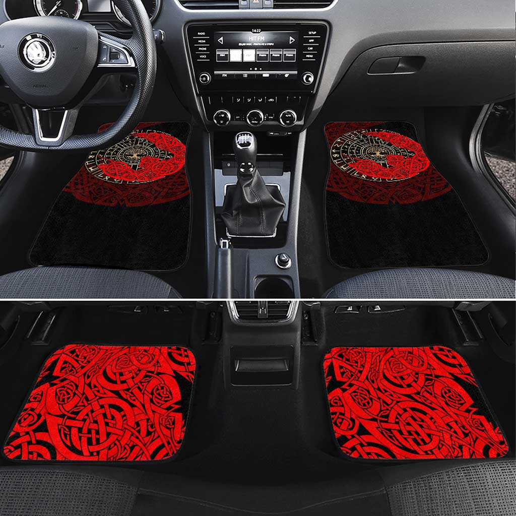 Yggdrasil Car Mats with Red Norse Dragon and Runes Viking Heritage Tribute - Wonder Print Shop