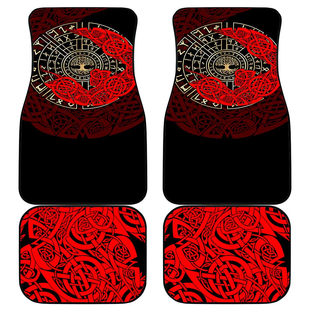 Yggdrasil Car Mats with Red Norse Dragon and Runes Viking Heritage Tribute - Wonder Print Shop