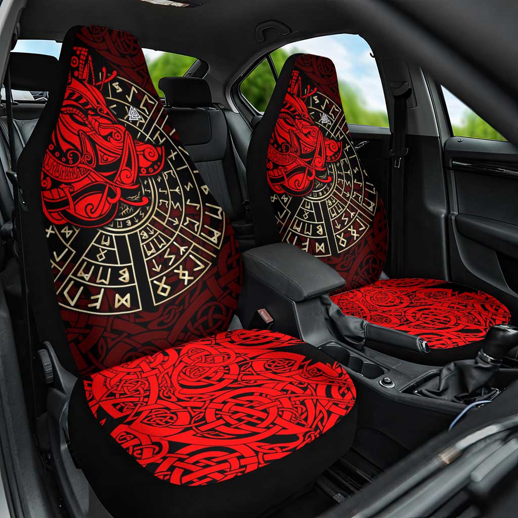 Yggdrasil Car Seat Cover with Red Norse Dragon and Runes Viking Heritage Tribute - Wonder Print Shop
