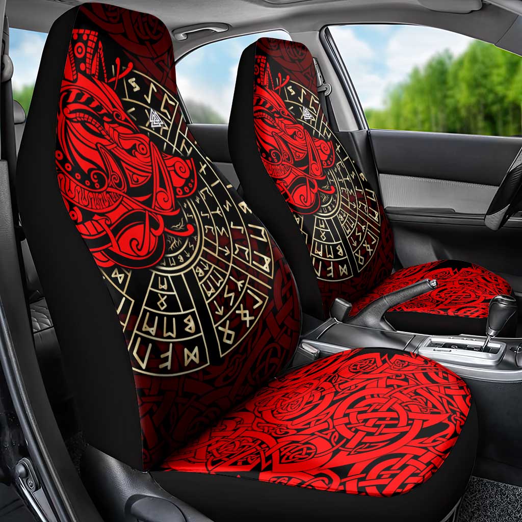 Yggdrasil Car Seat Cover with Red Norse Dragon and Runes Viking Heritage Tribute - Wonder Print Shop