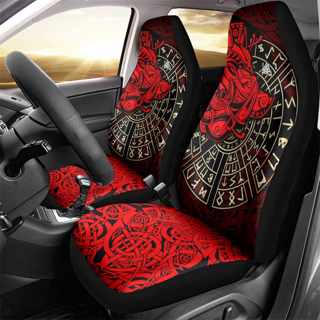 Yggdrasil Car Seat Cover with Red Norse Dragon and Runes Viking Heritage Tribute - Wonder Print Shop