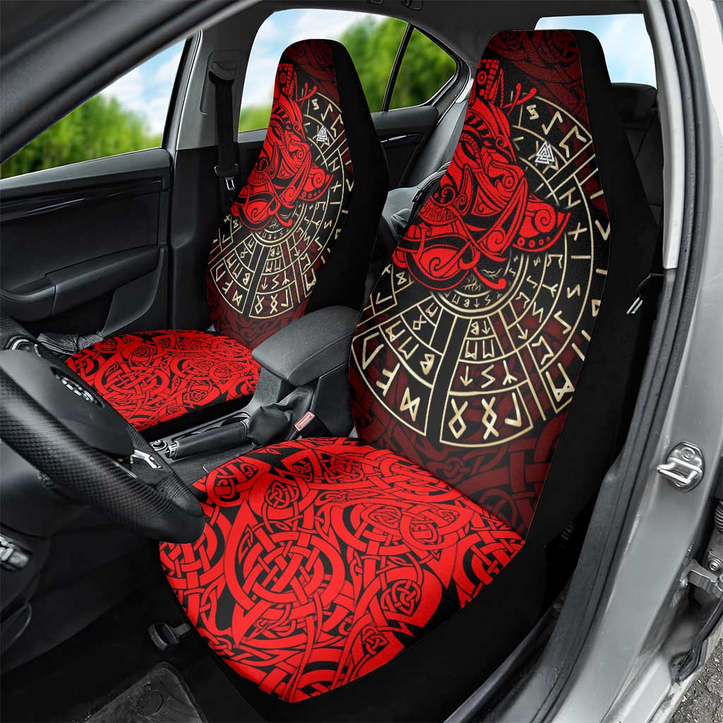 Yggdrasil Car Seat Cover with Red Norse Dragon and Runes Viking Heritage Tribute - Wonder Print Shop
