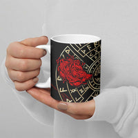 Yggdrasil Ceramic Mug with Red Norse Dragon and Runes Viking Heritage Tribute - Wonder Print Shop