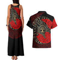 Yggdrasil Couples Matching Tank Maxi Dress and Hawaiian Shirt with Red Norse Dragon and Runes Viking Heritage Tribute - Wonder Print Shop