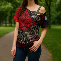 Yggdrasil Cross Shoulder Shirt with Red Norse Dragon and Runes Viking Heritage Tribute - Wonder Print Shop