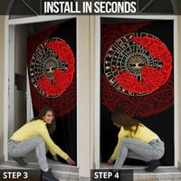 Yggdrasil Door Cover with Red Norse Dragon and Runes Viking Heritage Tribute - Wonder Print Shop