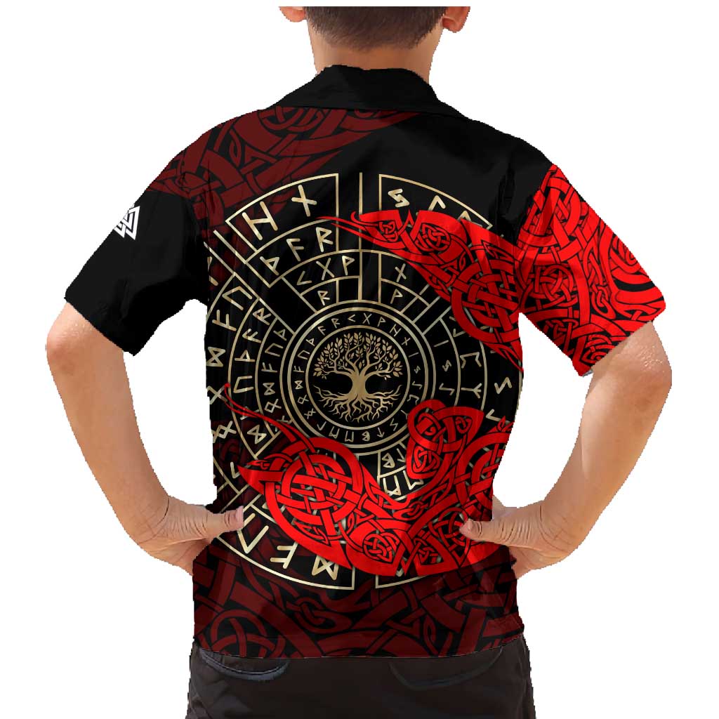 Yggdrasil Family Matching Mermaid Dress and Hawaiian Shirt with Red Norse Dragon and Runes Viking Heritage Tribute - Wonder Print Shop