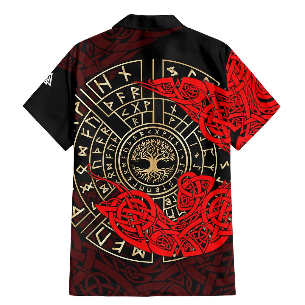Yggdrasil Family Matching Mermaid Dress and Hawaiian Shirt with Red Norse Dragon and Runes Viking Heritage Tribute - Wonder Print Shop