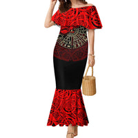 Yggdrasil Family Matching Mermaid Dress and Hawaiian Shirt with Red Norse Dragon and Runes Viking Heritage Tribute - Wonder Print Shop