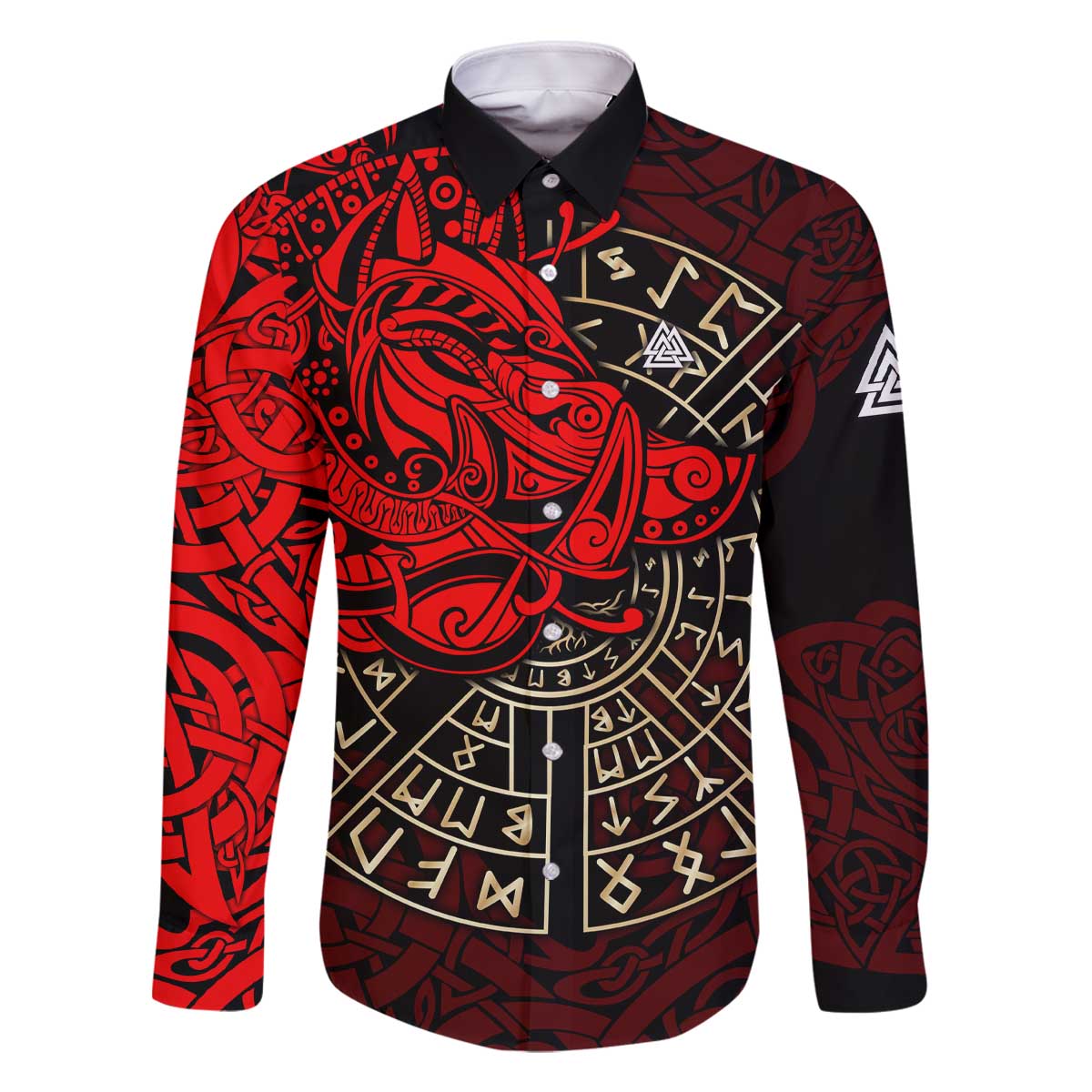 Yggdrasil Family Matching Off The Shoulder Long Sleeve Dress and Hawaiian Shirt with Red Norse Dragon and Runes Viking Heritage Tribute - Wonder Print Shop