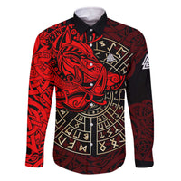 Yggdrasil Family Matching Off The Shoulder Long Sleeve Dress and Hawaiian Shirt with Red Norse Dragon and Runes Viking Heritage Tribute - Wonder Print Shop