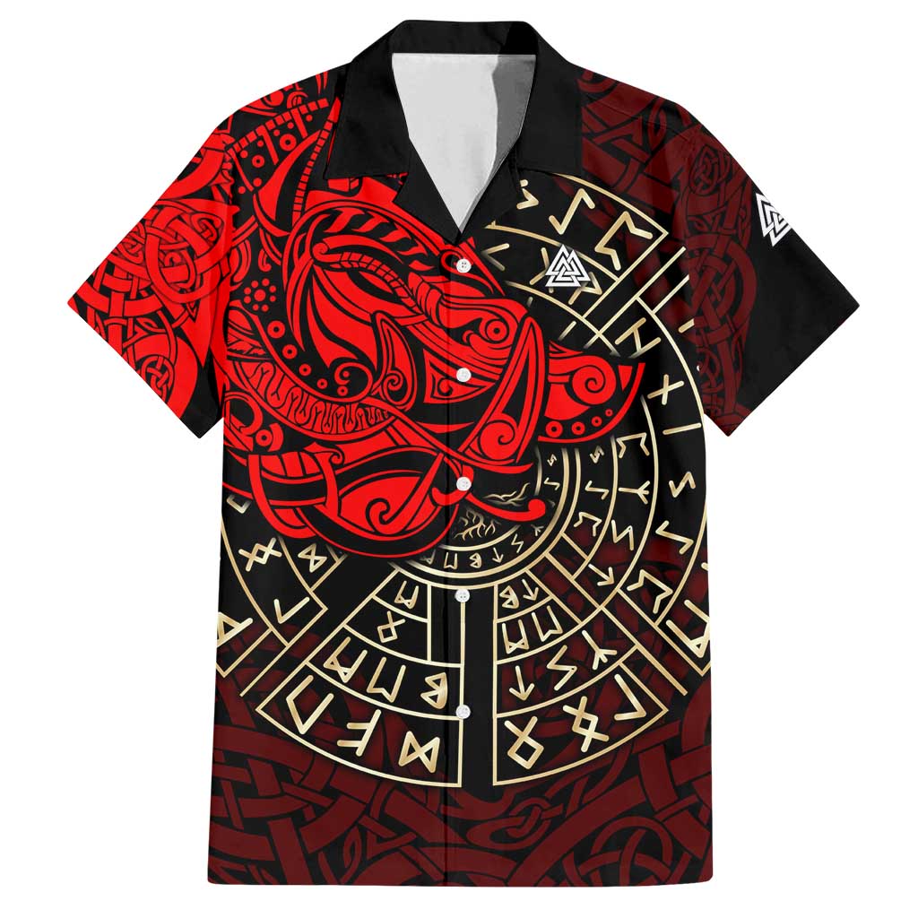 Yggdrasil Family Matching Off Shoulder Maxi Dress and Hawaiian Shirt with Red Norse Dragon and Runes Viking Heritage Tribute - Wonder Print Shop