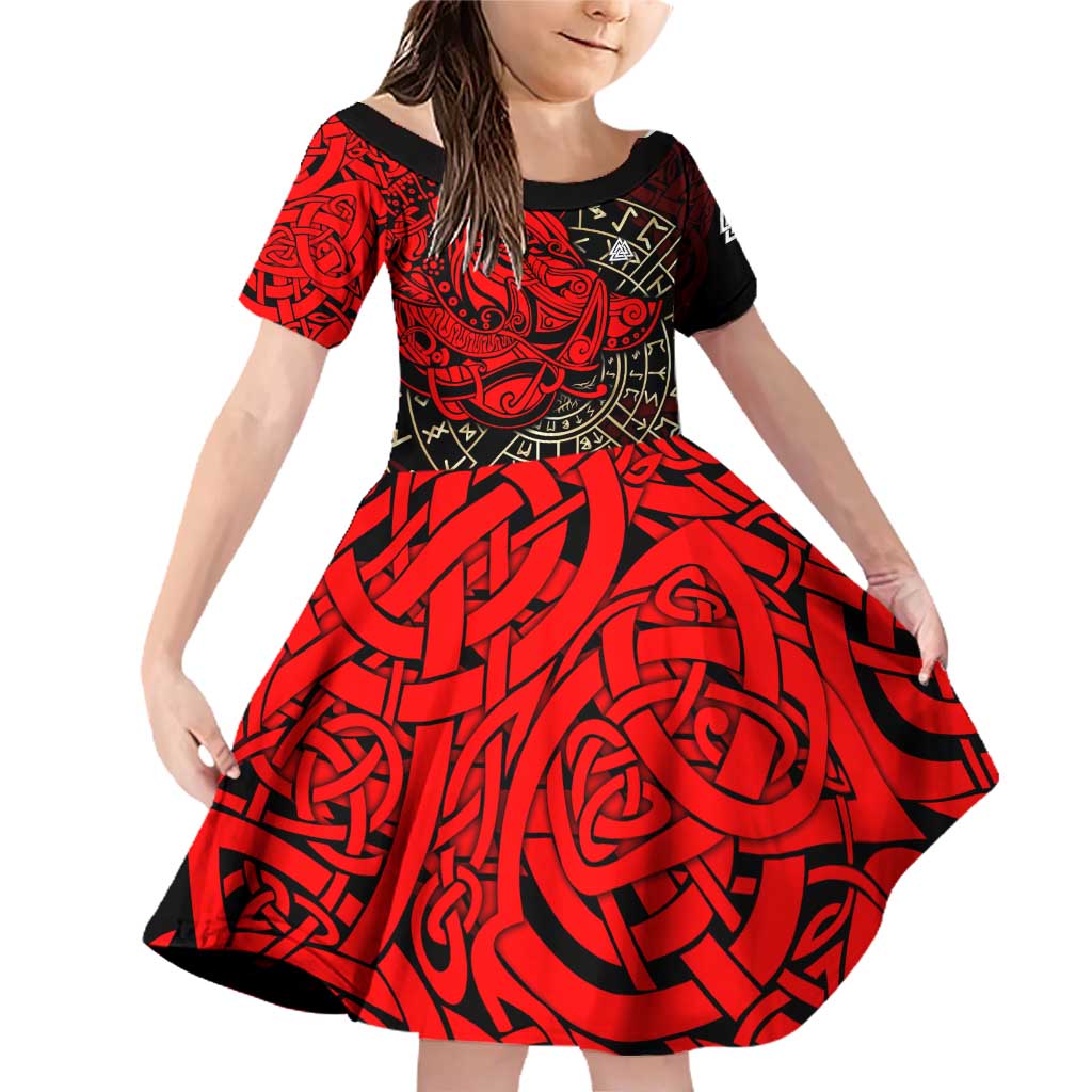 Yggdrasil Family Matching Off Shoulder Short Dress and Hawaiian Shirt with Red Norse Dragon and Runes Viking Heritage Tribute - Wonder Print Shop