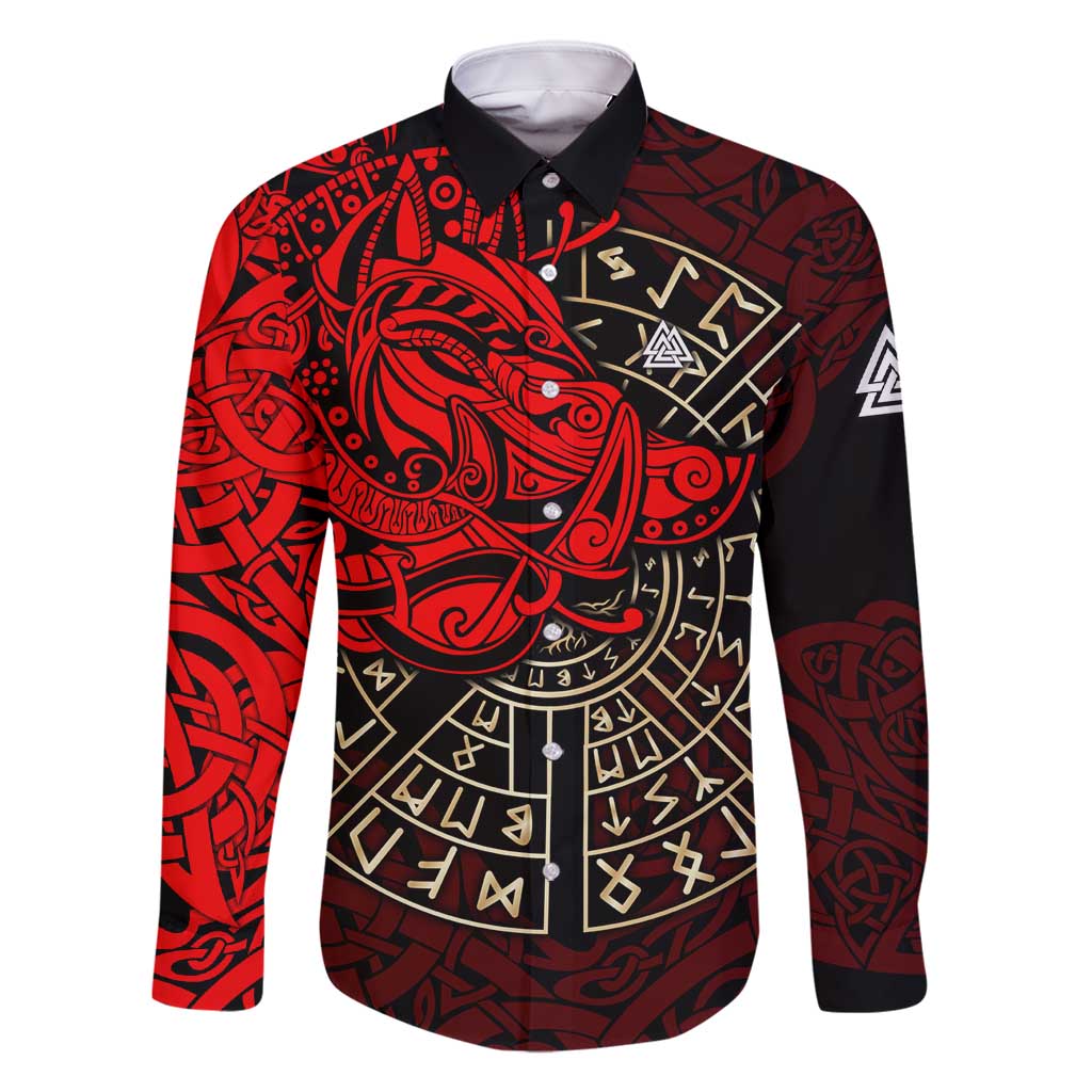 Yggdrasil Family Matching Off Shoulder Short Dress and Hawaiian Shirt with Red Norse Dragon and Runes Viking Heritage Tribute - Wonder Print Shop