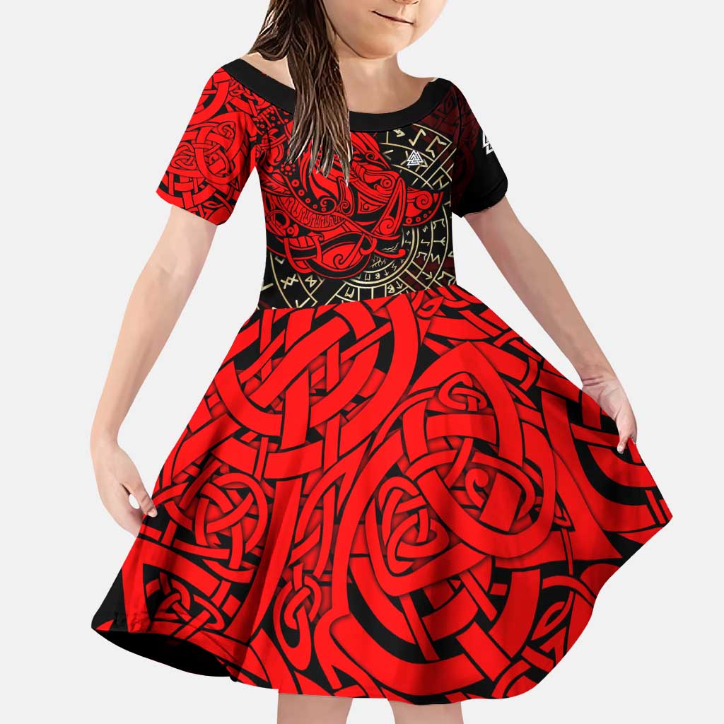 Yggdrasil Family Matching Puletasi and Hawaiian Shirt with Red Norse Dragon and Runes Viking Heritage Tribute - Wonder Print Shop