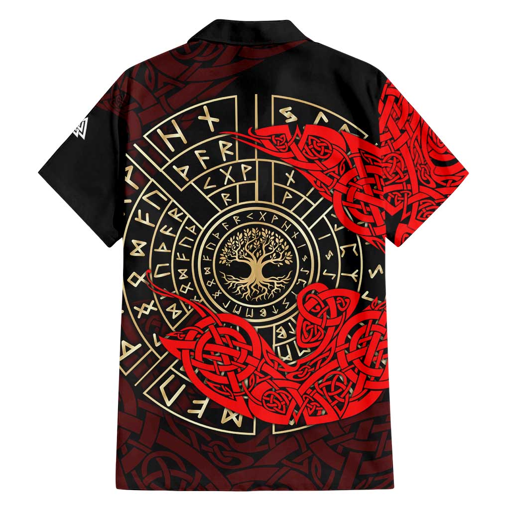 Yggdrasil Family Matching Puletasi and Hawaiian Shirt with Red Norse Dragon and Runes Viking Heritage Tribute - Wonder Print Shop