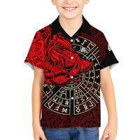 Yggdrasil Family Matching Puletasi and Hawaiian Shirt with Red Norse Dragon and Runes Viking Heritage Tribute - Wonder Print Shop