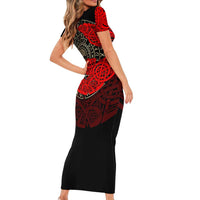 Yggdrasil Family Matching Short Sleeve Bodycon Dress and Hawaiian Shirt with Red Norse Dragon and Runes Viking Heritage Tribute - Wonder Print Shop