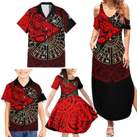 Yggdrasil Family Matching Summer Maxi Dress and Hawaiian Shirt with Red Norse Dragon and Runes Viking Heritage Tribute - Wonder Print Shop