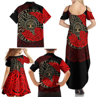 Yggdrasil Family Matching Summer Maxi Dress and Hawaiian Shirt with Red Norse Dragon and Runes Viking Heritage Tribute - Wonder Print Shop