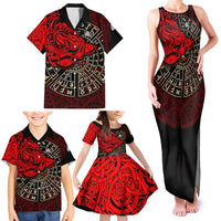 Yggdrasil Family Matching Tank Maxi Dress and Hawaiian Shirt with Red Norse Dragon and Runes Viking Heritage Tribute - Wonder Print Shop