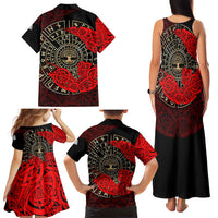 Yggdrasil Family Matching Tank Maxi Dress and Hawaiian Shirt with Red Norse Dragon and Runes Viking Heritage Tribute - Wonder Print Shop