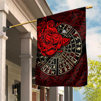 Yggdrasil Garden Flag with Red Norse Dragon and Runes Viking Heritage Tribute - Wonder Print Shop