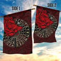 Yggdrasil Garden Flag with Red Norse Dragon and Runes Viking Heritage Tribute - Wonder Print Shop