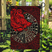 Yggdrasil Garden Flag with Red Norse Dragon and Runes Viking Heritage Tribute - Wonder Print Shop