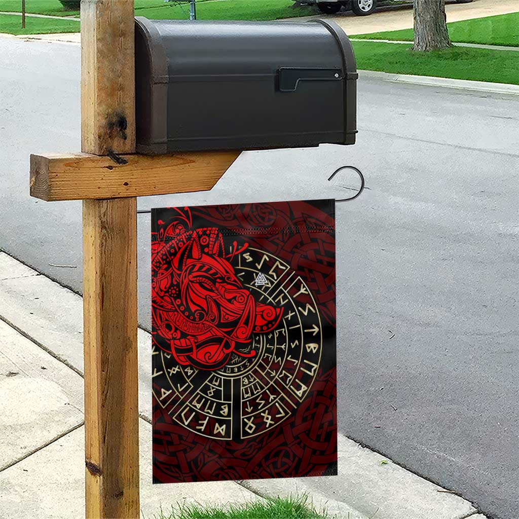 Yggdrasil Garden Flag with Red Norse Dragon and Runes Viking Heritage Tribute - Wonder Print Shop