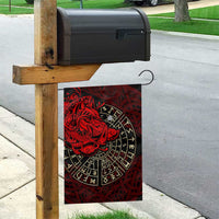 Yggdrasil Garden Flag with Red Norse Dragon and Runes Viking Heritage Tribute - Wonder Print Shop