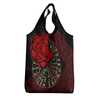 Yggdrasil Grocery Bag with Red Norse Dragon and Runes Viking Heritage Tribute - Wonder Print Shop