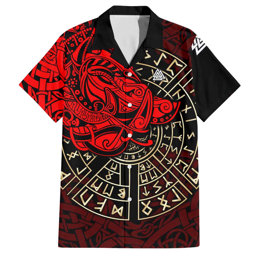Yggdrasil Hawaiian Shirt with Red Norse Dragon and Runes Viking Heritage Tribute - Wonder Print Shop