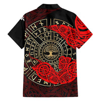 Yggdrasil Hawaiian Shirt with Red Norse Dragon and Runes Viking Heritage Tribute - Wonder Print Shop