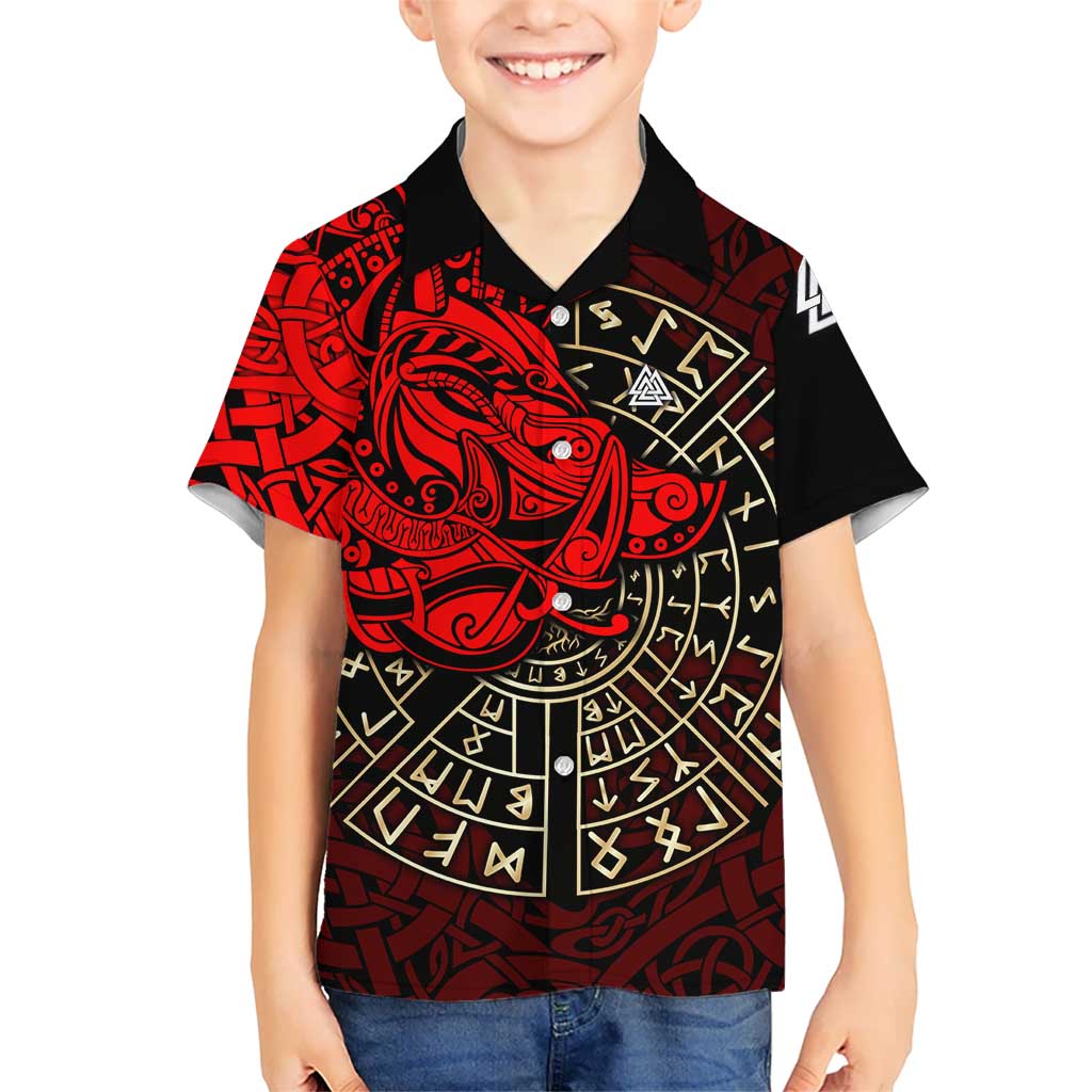 Yggdrasil Hawaiian Shirt with Red Norse Dragon and Runes Viking Heritage Tribute - Wonder Print Shop