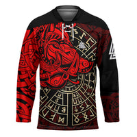 Yggdrasil Hockey Jersey with Red Norse Dragon and Runes Viking Heritage Tribute - Wonder Print Shop