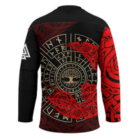 Yggdrasil Hockey Jersey with Red Norse Dragon and Runes Viking Heritage Tribute - Wonder Print Shop