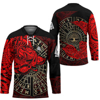 Yggdrasil Hockey Jersey with Red Norse Dragon and Runes Viking Heritage Tribute - Wonder Print Shop