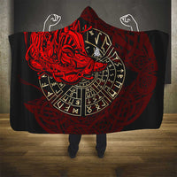 Yggdrasil Hooded Blanket with Red Norse Dragon and Runes Viking Heritage Tribute - Wonder Print Shop