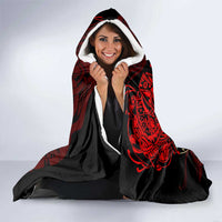 Yggdrasil Hooded Blanket with Red Norse Dragon and Runes Viking Heritage Tribute - Wonder Print Shop