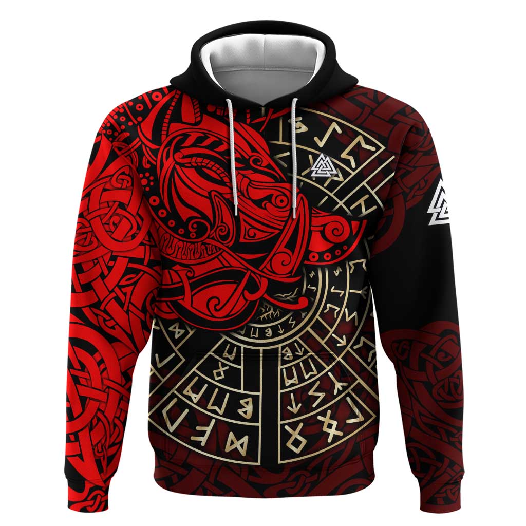Yggdrasil Hoodie with Red Norse Dragon and Runes Viking Heritage Tribute - Wonder Print Shop