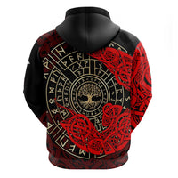 Yggdrasil Hoodie with Red Norse Dragon and Runes Viking Heritage Tribute - Wonder Print Shop