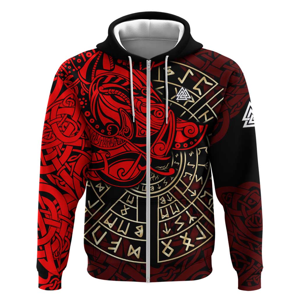 Yggdrasil Hoodie with Red Norse Dragon and Runes Viking Heritage Tribute - Wonder Print Shop